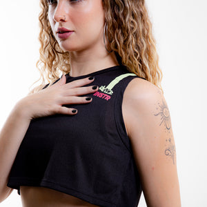 REGATA CROPPED FITDANCE INSTRUCTOR PRETO EST AMARELO