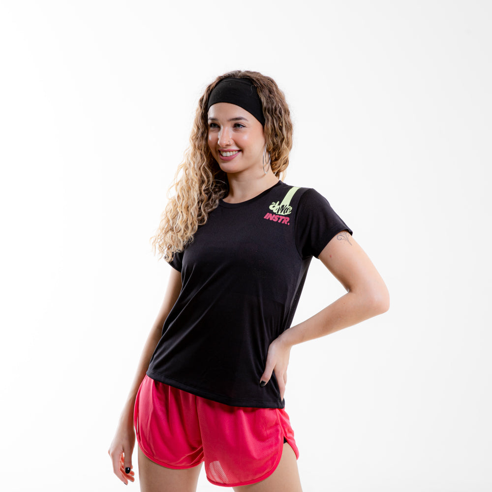 CAMISETA LISTRA FITDANCE INSTRUCTOR PRETO EST AMARELO