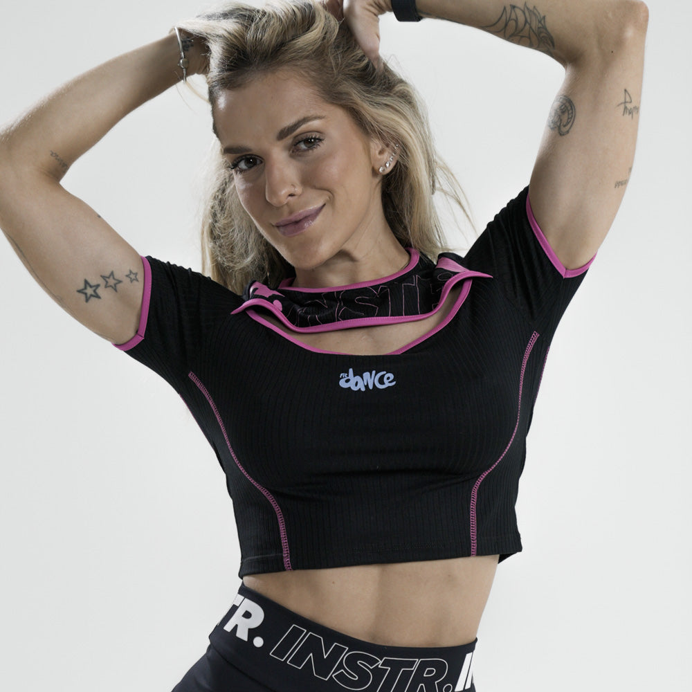 BABY LOOK DECOTE NSTRUCTOR FITDANCE RACE PRETO