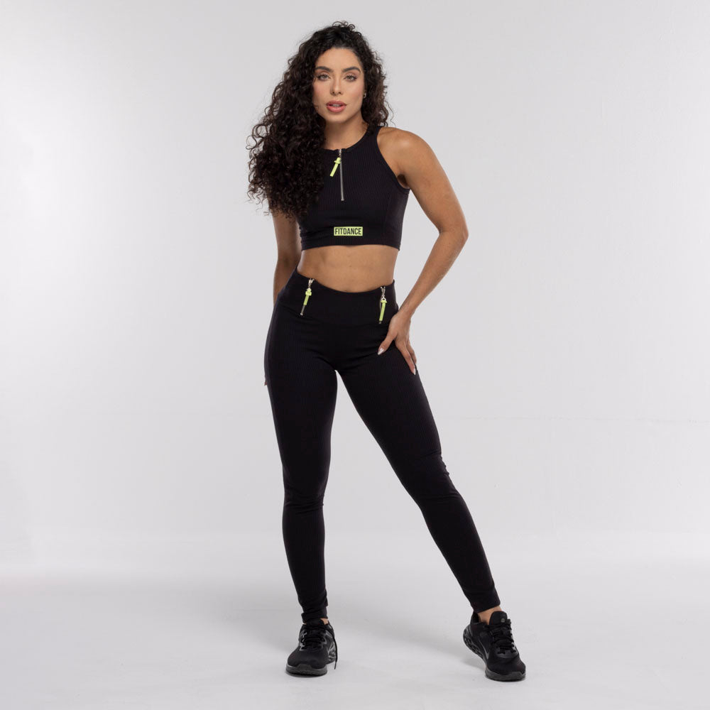 TOP CROPPED ZÍPER FITDANCE PRETO