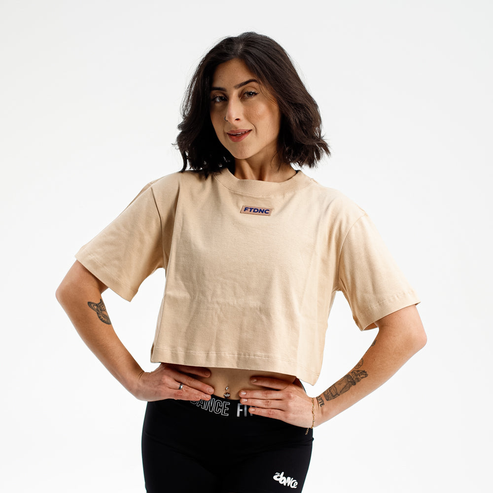 CAMISETA CROPPED MALHÃO FTDNC BEGE