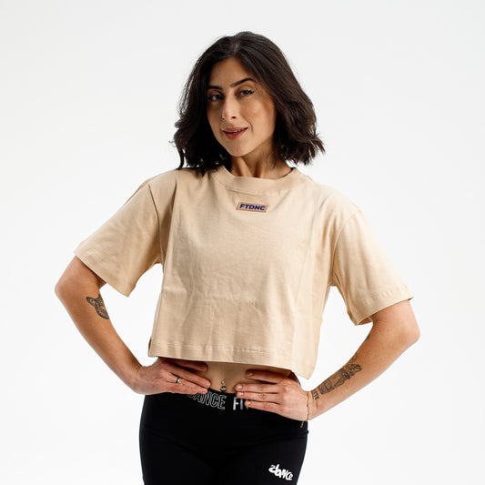 CAMISETA CROPPED MALHÃO FTDNC BEGE