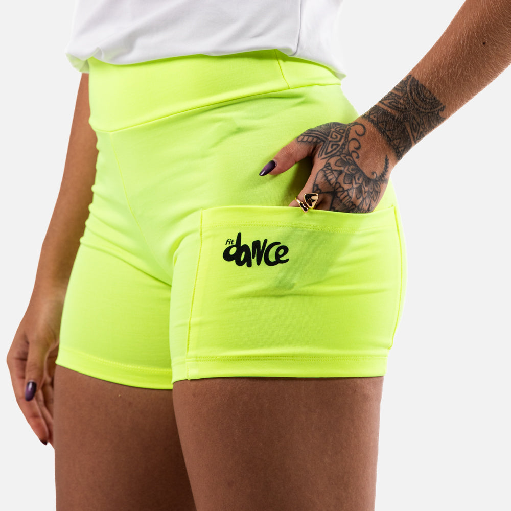 SHORTS FITDANCE COMPRESSION POCKET AMARELO NEON
