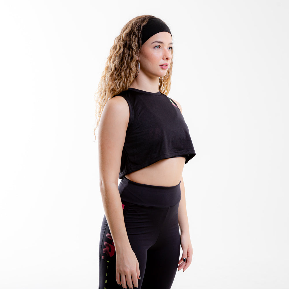 REGATA CROPPED FITDANCE INSTRUCTOR PRETO EST AMARELO