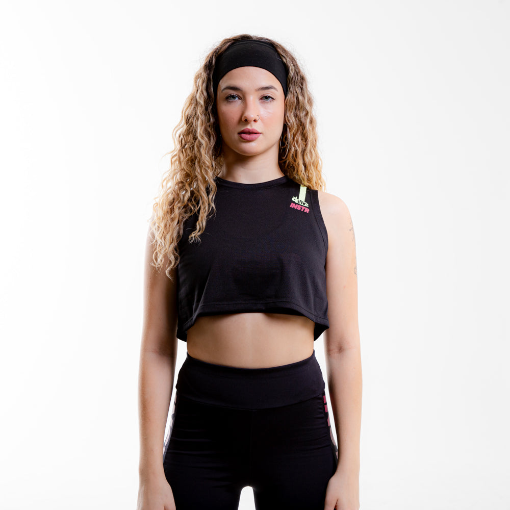 REGATA CROPPED FITDANCE INSTRUCTOR PRETO EST AMARELO
