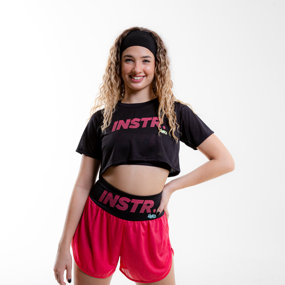 CROPPED FITDANCE INSTRUCTOR PRETO EST ROSA