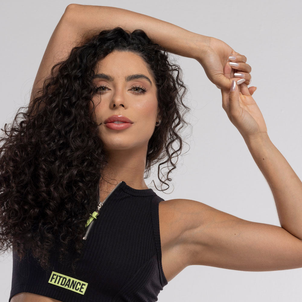 TOP CROPPED ZÍPER FITDANCE PRETO