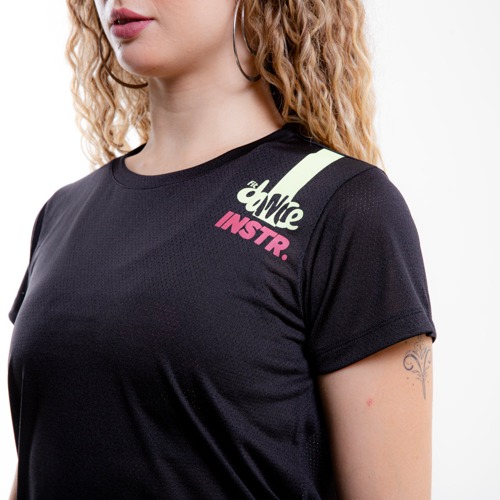 CAMISETA LISTRA FITDANCE INSTRUCTOR PRETO EST AMARELO