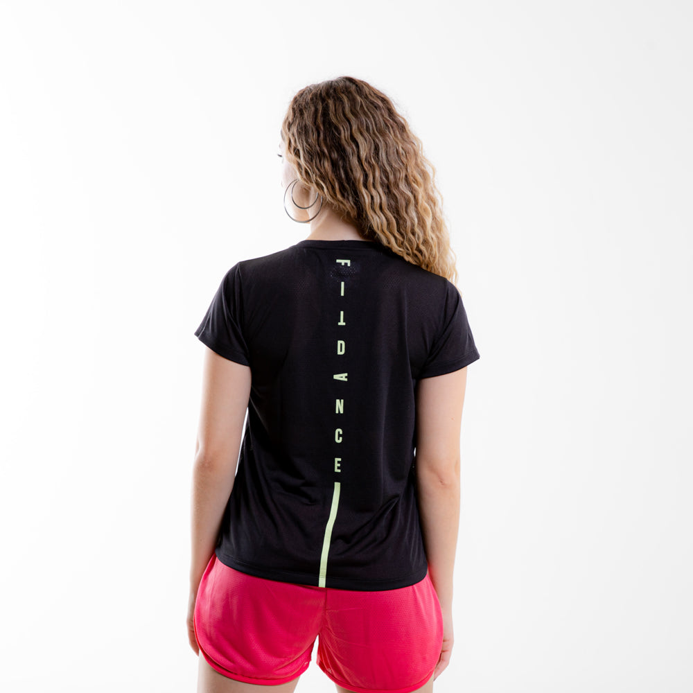 CAMISETA LISTRA FITDANCE INSTRUCTOR PRETO EST AMARELO