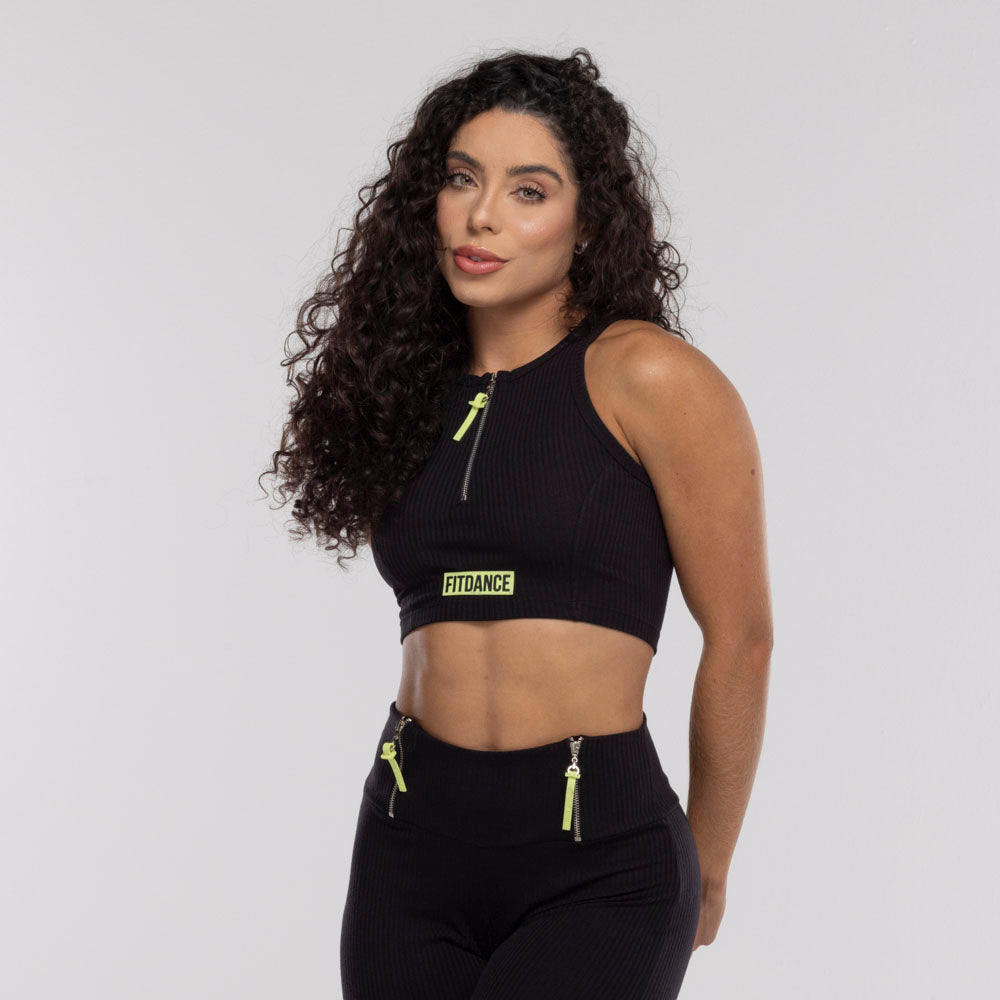 TOP CROPPED ZÍPER FITDANCE PRETO